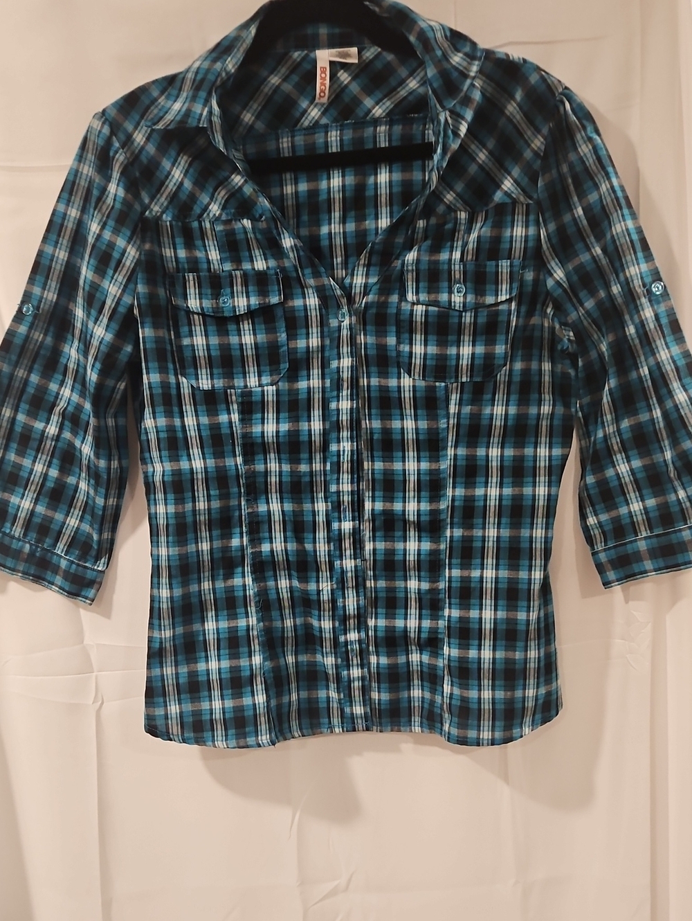 BONGO Blue & Black Plaid Button-Down Shirt